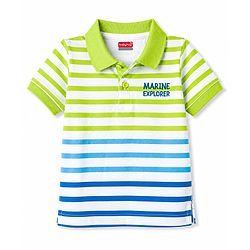 Babyhug 100% Cotton Knit Half Sleeves Striped Polo Neck T Shirt - Light Green