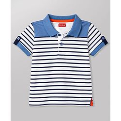 Babyhug 100% Cotton Knit T-Shirts with Half Sleeves and Striped Print in Blue 12-18 Months