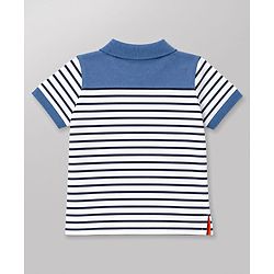 Babyhug 100% Cotton Knit T-Shirts with Half Sleeves and Striped Print in Blue 12-18 Months