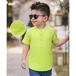 Babyhug Linin Woven Half Sleeves Solid Kurta Shirt - Limegreen