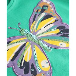 Babyhug 100% Cotton Knit Full Sleeves Sequins Embellished Top with Butterfly Print - Sea Green