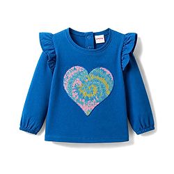Babyhug 100% Cotton Knit Full Sleeves Top with Frills & Sequinned Heart Design -Blue