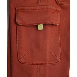 Babyhug Cotton Blend Denim Full Length Washed Jeans With Belt & Cargo Pockets - Rust Orange