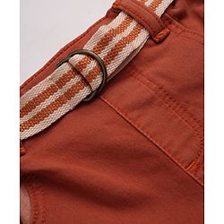 Babyhug Cotton Blend Denim Full Length Washed Jeans With Belt & Cargo Pockets - Rust Orange