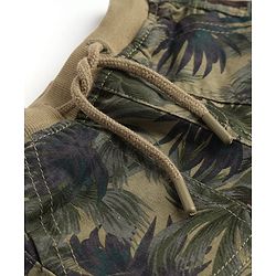Babyhug Cotton Lycra Woven Full Length Trousers With Stretch & Tropical Print - Olive