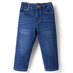 Babyhug Denim Full Length Washed Jeans With Stretch in Navy Blue