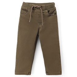 Babyhug Denim Full Length Solid Jeans With Stretch - Olive