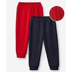 Babyhug Cotton Mix Knit Full Length Thermal Joggers Set Pack of 2 - Red & Navy Blue