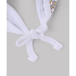 Babyhug 100% Cotton Interlock Knit Ear Flap Cap with Bear & rabbit Print White - Diameter 16 cm