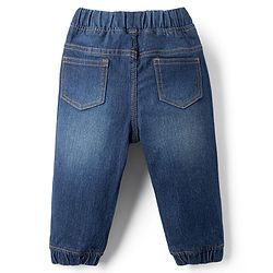 Babyhug Full Length Washed Denim Joggers With Stretch - Navy Blue