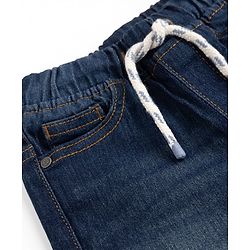 Babyhug Full Length Washed Denim Joggers With Stretch - Navy Blue