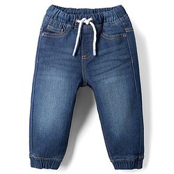 Babyhug Full Length Washed Denim Joggers With Stretch - Navy Blue