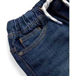 Babyhug Full Length Washed Denim Joggers With Stretch - Navy Blue