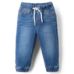 Babyhug Full Length Washed Denim Joggers With Stretch - Navy Blue