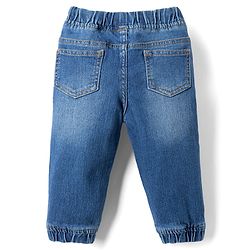 Babyhug Full Length Washed Denim Joggers With Stretch - Navy Blue
