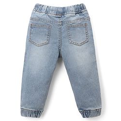Babyhug Full Length Washed Denim Joggers With Stretch - Navy Blue
