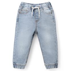 Babyhug Full Length Washed Denim Joggers With Stretch - Navy Blue