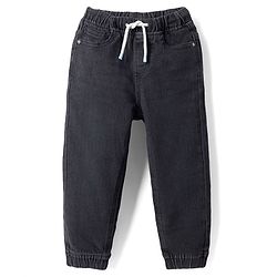 Babyhug Full Length Washed Denim Joggers With Stretch - Navy Blue