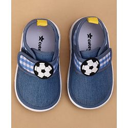 Cute Walk by Babyhug Velcro Closure Checked Musical Causal Shoes With Football Applique - Blue