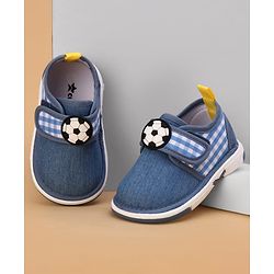 Cute Walk by Babyhug Velcro Closure Checked Musical Causal Shoes With Football Applique - Blue