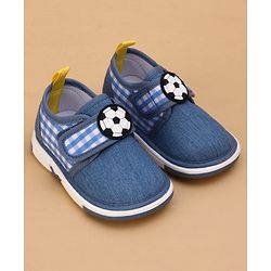 Cute Walk by Babyhug Velcro Closure Checked Musical Causal Shoes With Football Applique - Blue