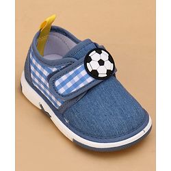 Cute Walk by Babyhug Velcro Closure Checked Musical Causal Shoes With Football Applique - Blue