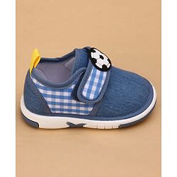 Cute Walk by Babyhug Velcro Closure Checked Musical Causal Shoes With Football Applique - Blue