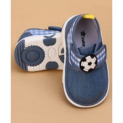 Cute Walk by Babyhug Velcro Closure Checked Musical Causal Shoes With Football Applique - Blue