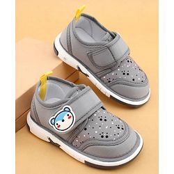 Cute Walk by Babyhug Velcro Closure Musical Shoes With Animal Applique - Grey
