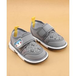 Cute Walk by Babyhug Velcro Closure Musical Shoes With Animal Applique - Grey
