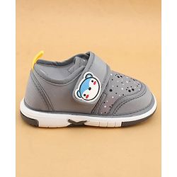 Cute Walk by Babyhug Velcro Closure Musical Shoes With Animal Applique - Grey