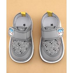 Cute Walk by Babyhug Velcro Closure Musical Shoes With Animal Applique - Grey