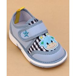 Cute Walk by Babyhug Velcro Closure Checked Musical Shoes With Animal Applique - Blue