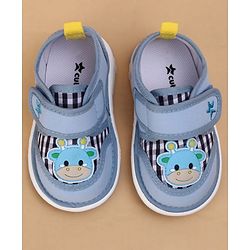 Cute Walk by Babyhug Velcro Closure Checked Musical Shoes With Animal Applique - Blue