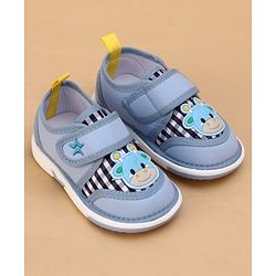 Cute Walk by Babyhug Velcro Closure Checked Musical Shoes With Animal Applique - Blue