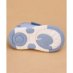Cute Walk by Babyhug Velcro Closure Checked Musical Shoes With Animal Applique - Blue