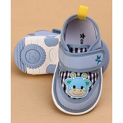 Cute Walk by Babyhug Velcro Closure Checked Musical Shoes With Animal Applique - Blue