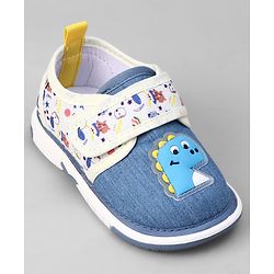 Cute Walk by Babyhug Velcro Closure Musical Shoes With Dino Applique - Blue