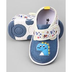 Cute Walk by Babyhug Velcro Closure Musical Shoes With Dino Applique - Blue
