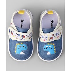 Cute Walk by Babyhug Velcro Closure Musical Shoes With Dino Applique - Blue