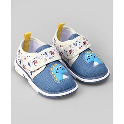 Cute Walk by Babyhug Velcro Closure Musical Shoes With Dino Applique - Blue
