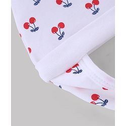 Babyhug 100% Cotton Interlock Knit Ear Flap Cap with Cherry Print White - Diameter 16 cm