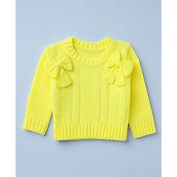 Babyhug Knit Pullover with Full Sleeves, Bow Applique in Yellow for 9-12 Months