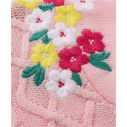 Babyhug Knit Full Sleeves Front Open Sweaters With Cable Knit Design & Floral Embroidery - Pink
