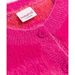 Babyhug Knit Striped Front Open Sweaters - Pink