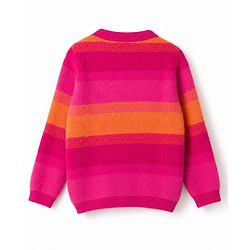 Babyhug Knit Striped Front Open Sweaters - Pink