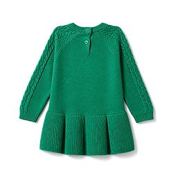 Babyhug Sweater-knit Full Sleeves Woolen Dress with Cable knit Design - Green