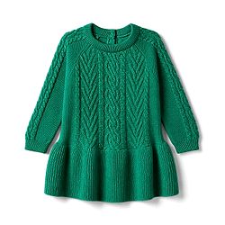 Babyhug Sweater-knit Full Sleeves Woolen Dress with Cable knit Design - Green