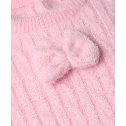 Babyhug Knit Woolen Dress with Full Sleeves and Bow Applique in Pink for 9-12 Months
