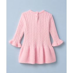Babyhug Knit Woolen Dress with Full Sleeves and Bow Applique in Pink for 9-12 Months